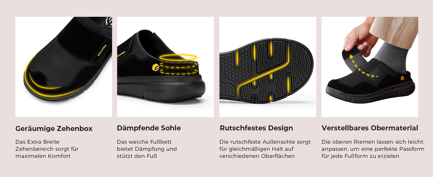 Домашні тапочки для чоловіків FitVille з широкою колодкою, з застібкою на липучці, з підтримкою склепіння стопи, розмір 41-50, бежевий, сірий