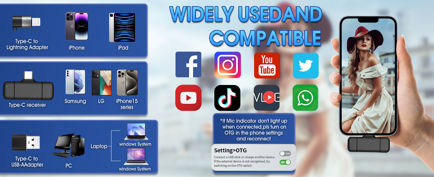 Бездротове мікрофон з кейсом для зарядки iPhone, iPad, Android, USB-C. Лавалерний мікрофон з шумозаглушенням для запису, YouTube, Facebook, TikTok, Vlog, Livestream, Plug and Play