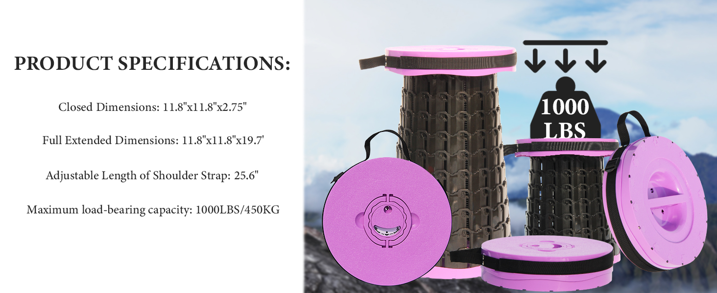 Складаний стілець Upgrade XXL з подушкою, 1000 фунтів, для дорослих, кемпінгу, подорожей (фіолетовий)