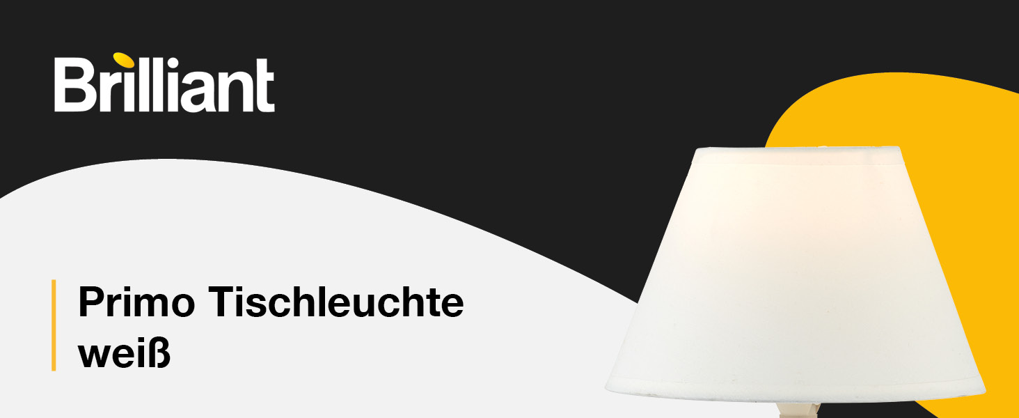 BRILLIANT Primo: стильна настільна лампа з тканинним абажуром – маленька лампа для нічного столика, спальні та вітальні – патрон E14 та вимикач – білий