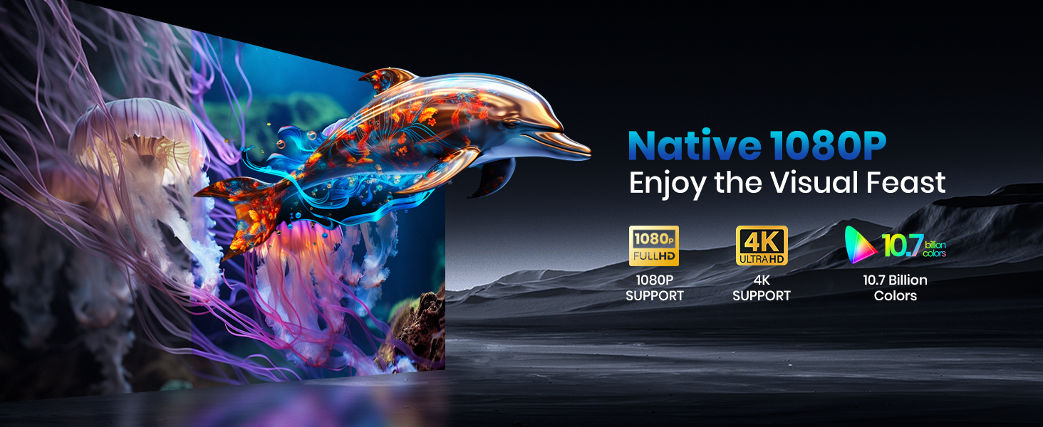 Портативний проєктор Mini Beamer 1080p з Wi-Fi та Bluetooth, сумісний з HDMI, смартфоном, USB, TV-Stick, для домашнього кінотеатру, чорний (Weiß)