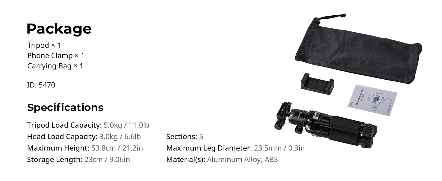 SMALLRIG VT-20 Pro Mini-штатив для камери та телефону: компактний, з кульковою головкою 360° та кріпленням для телефону