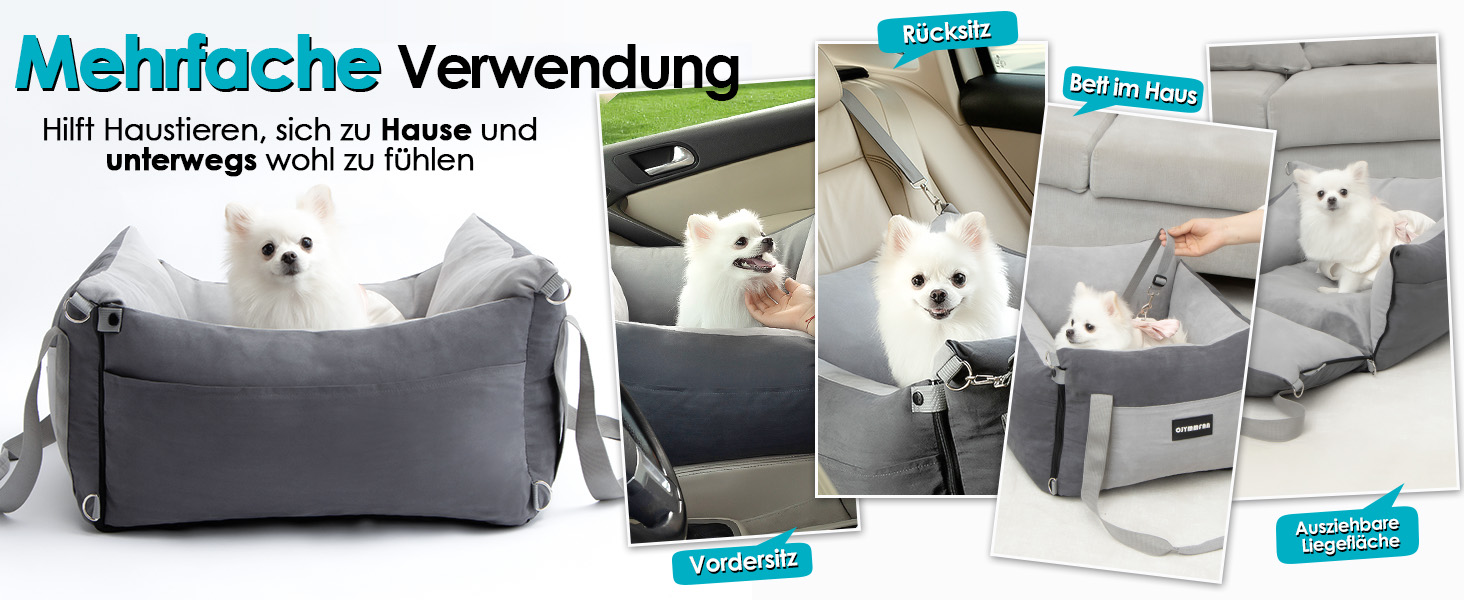 Portable Dog Car Seat for Small & Medium Dogs Under 15KG - Washable & Secure Travel Bed with Storage Pockets