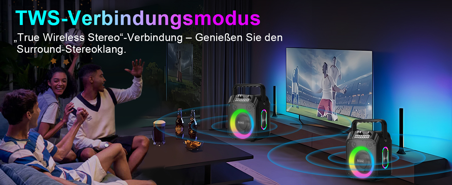 Караоке машина з Bluetooth, 2 мікрофонами, RGB-підсвічуванням та потужністю 30W