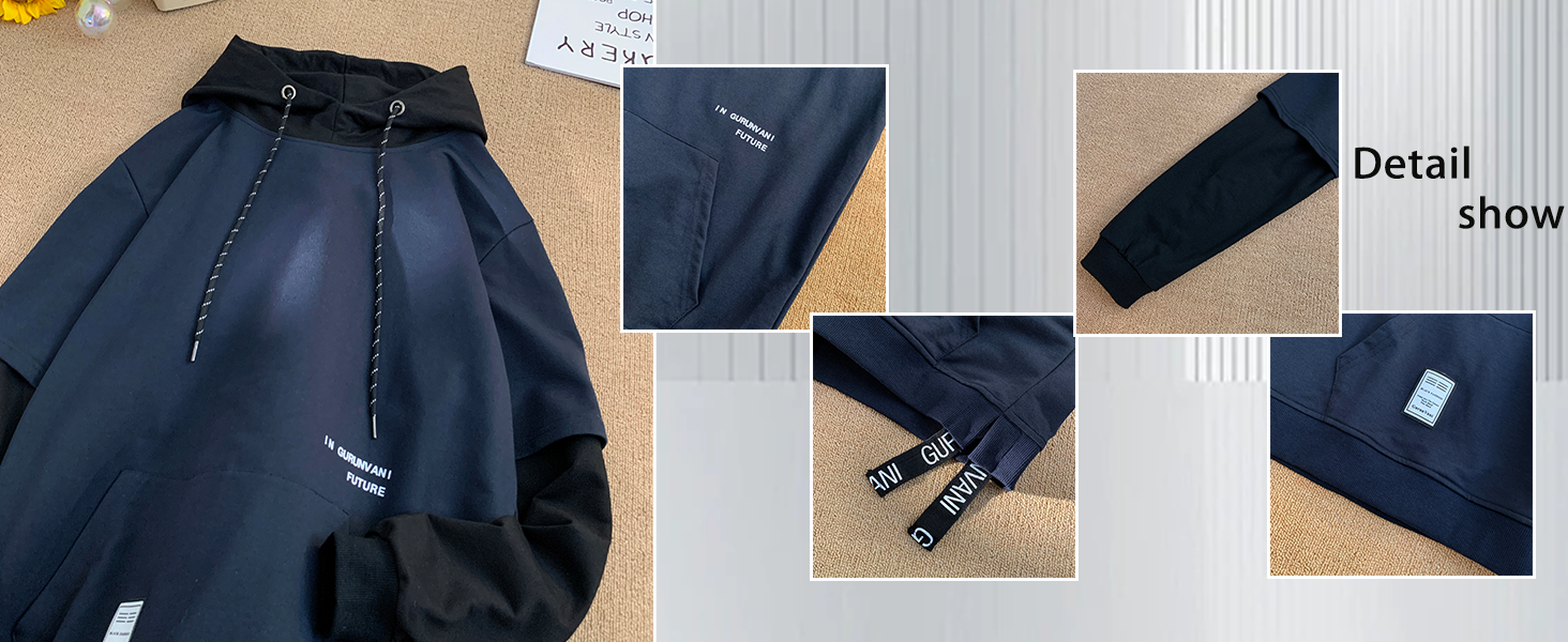 Худі чоловіче Gurunvani Kontrastfarbe Patchwork, білий (XXL, темно-синій)