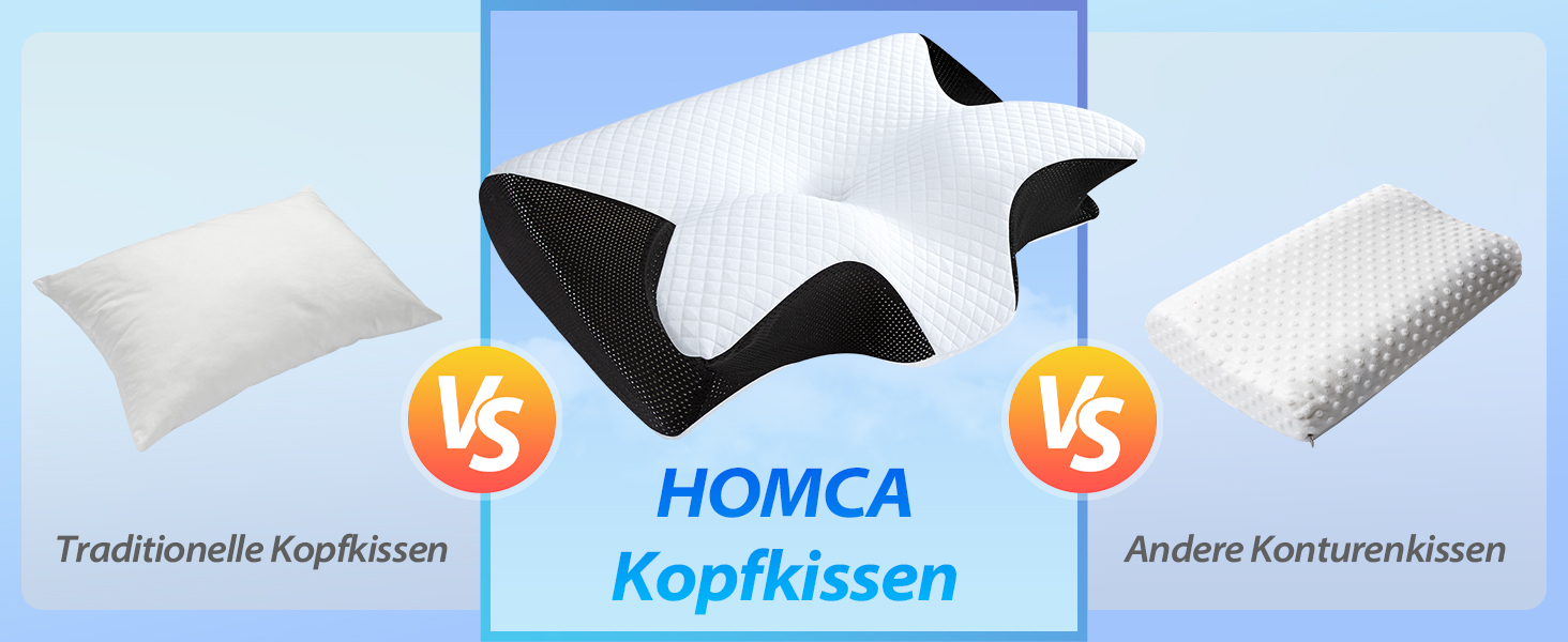 Ергономічна подушка для шиї та голови HOMCA 2 в 1 з ефектом пам'яті (Memory Foam) для всіх позицій сну, 60x40x12/14 см, чорна
