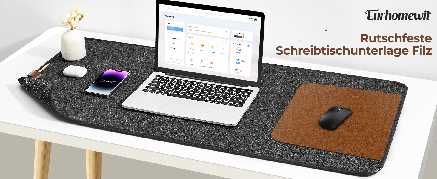 Підкладка на стіл з фетру, 100x40 см, антиковзаюча, XXL, для офісу та дому (темно-сіра)