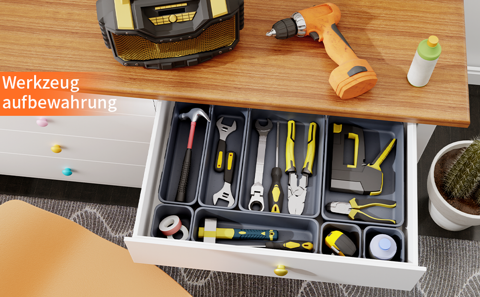 45-Piece Drawer Organizer Set for Office with 3 Sizes, Vanity Makeup Organizer Drawer, Storage Desk Organizer Drawer System for Kitchens, Bedrooms, Bathrooms, Office, Gray