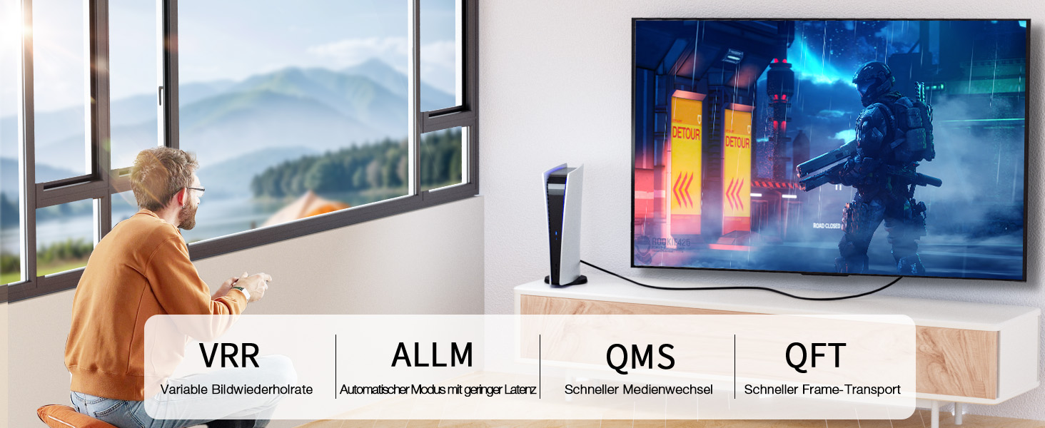 HDMI 2.1 кабель Adauxter 2 метри: 8K, 48Gbps, eARC, HDCP2.3, HDR10+, для PS5, X-Box, PC, TV, монітор