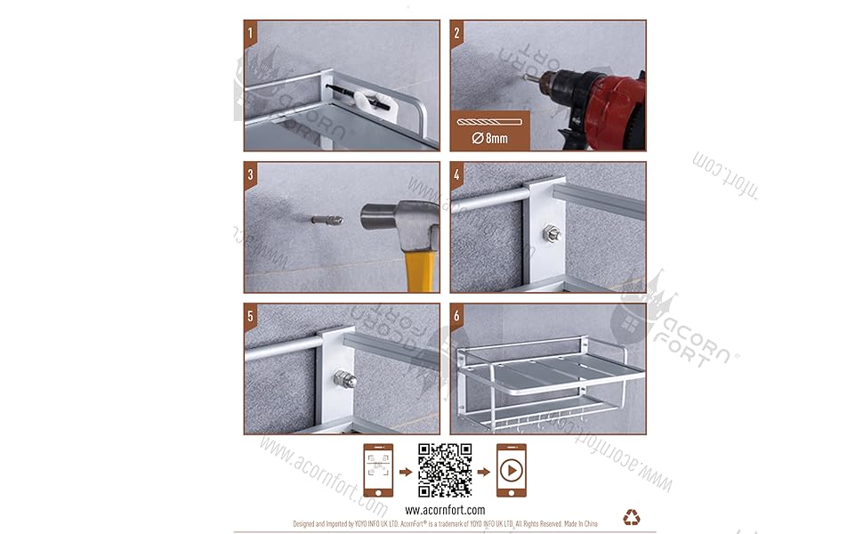 K-101 2-Layer Silver Aluminum Alloy Microwave Rack Oven Stand Kitchen Shelf Holder Wall Mount, Hanging with 10 Hooks