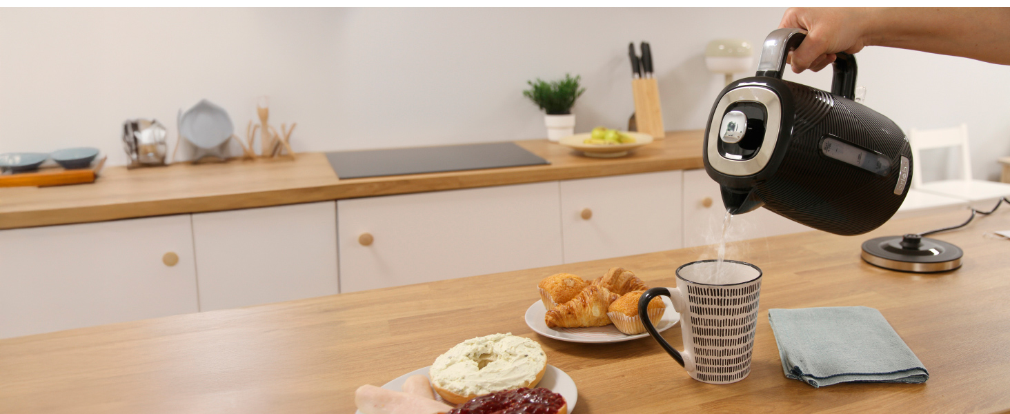 Набір для сніданку: тостер на 2 підсмажування, 7 рівнів підсмажування та бездротовий чайник 1,7 л, 2200 Вт, чорний, BPA-free, сучасний дизайн