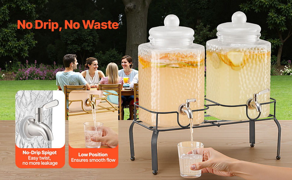 Диспенсер для напоїв VEVOR (2 x 5,5 л) з металевим підставкою, скляний сокодиспенсер з антикрапельним краном, для ресторанів, вечірок, приготування домашніх напоїв