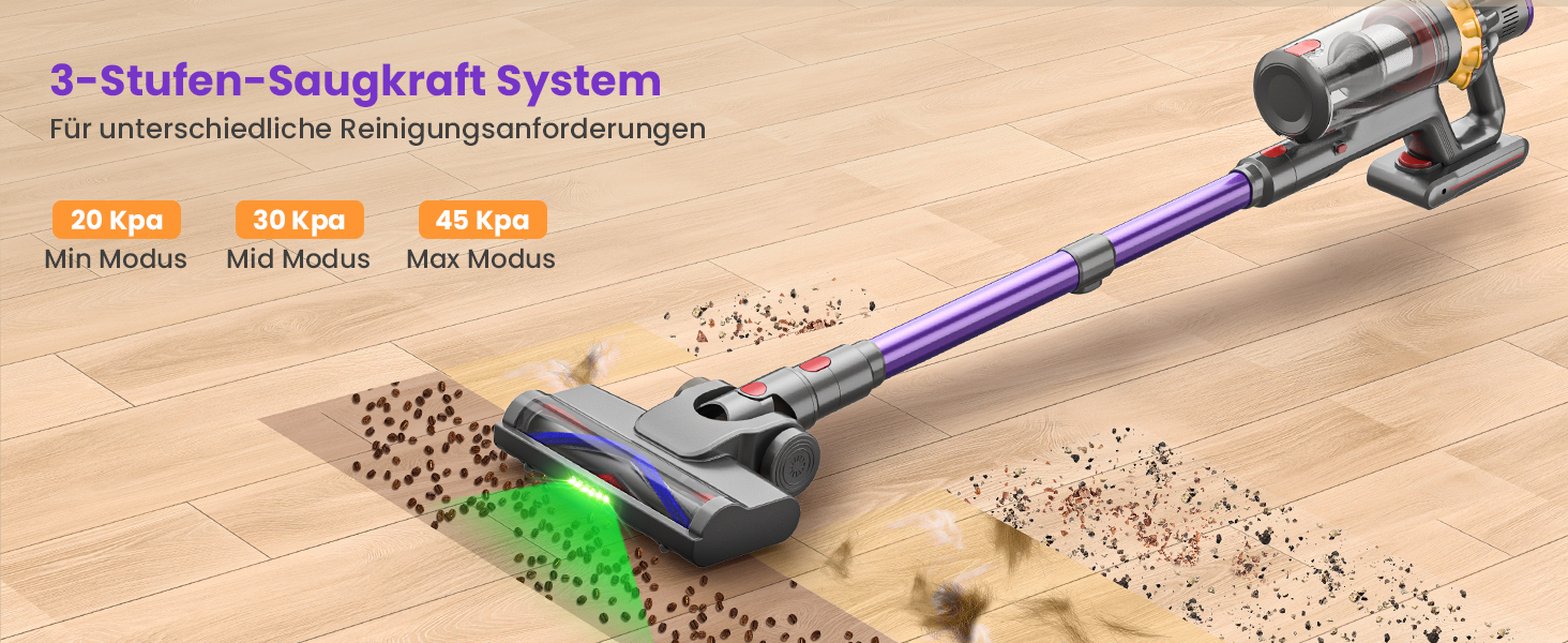 Бездротовий акумуляторний пилосос MAUOKE 45000Pa з LED-дисплеєм та V-подібною насадкою, 6-в-1 для дому, килимів, твердих поверхонь та видалення шерсті тварин