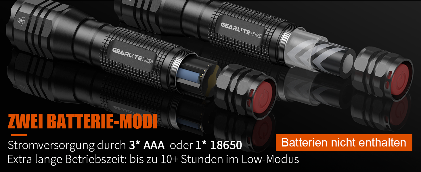 LED ліхтарик GEARLITE 4000 Lumen: 2 шт. в комплекті, водонепроникний, з зумом, для кемпінгу, туризму, надзвичайних ситуацій
