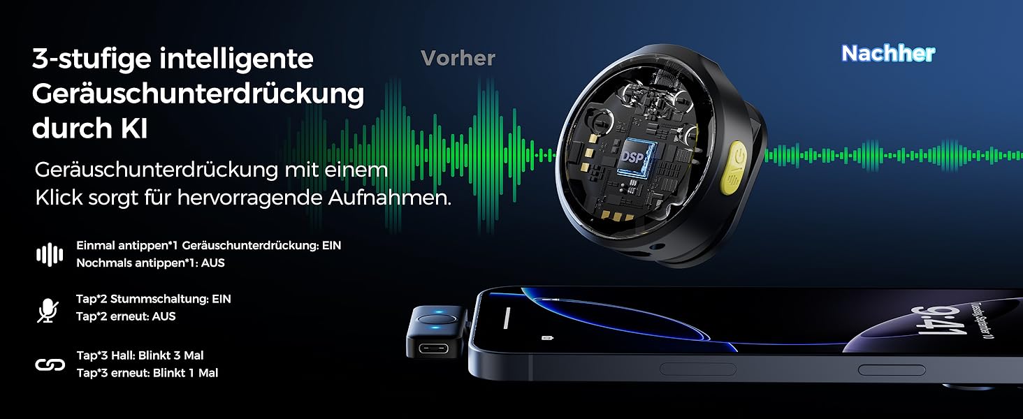 Мікрофон-петличка Aceele бездротовий для iPhone/Android/планшетів/ПК, Hi-Fi звук, шумозаглушення, 24 години роботи, радіус дії 50м, мініатюрний мікрофон для відео/стрімінгу/влогів/подкастів/інтерв'ю з кейсом для зарядки