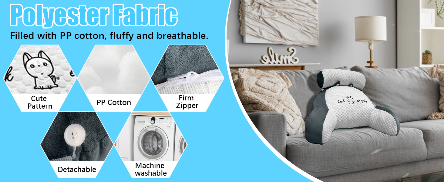 Крісло-подушка для читання Suewidfay, 70x50 см, велике, для дорослих, з підголовником та підлокітниками, сірого кольору