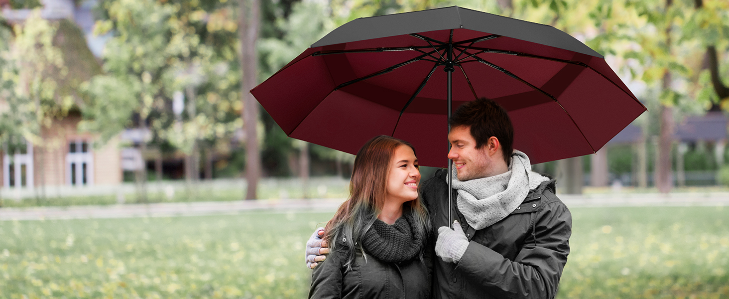 TECKNET Автоматичний парасолька, штормостійкий, легкий у використанні, чорний та червоний