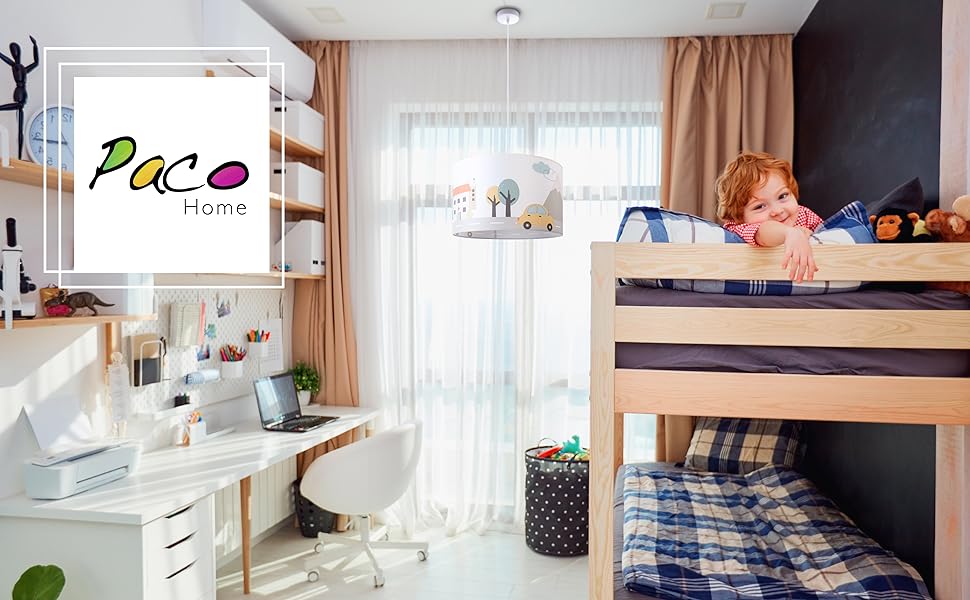 Підвісна лампа Paco Home для дитячої кімнати, біла, Ø45,5 см, дизайн вулиця, E27, для хлопчиків і дівчаток