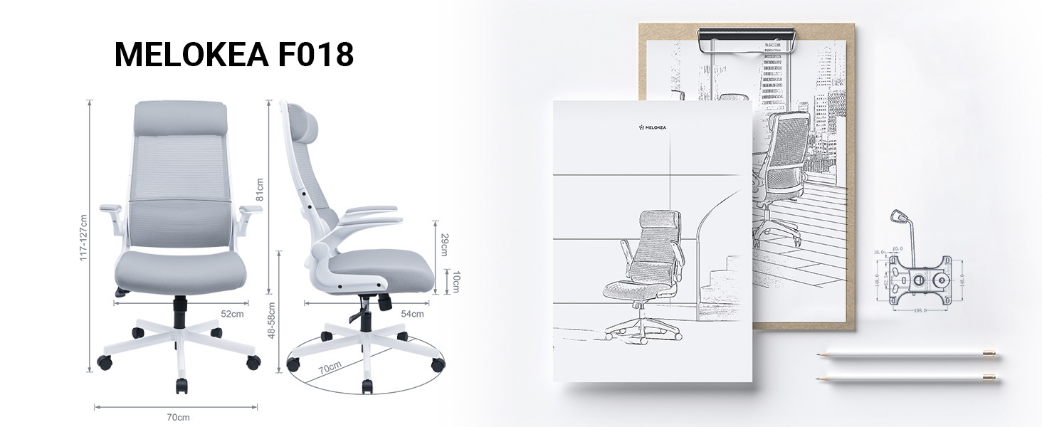 Ергономічне крісло для офісу з регульованою підголовником, сітчасте крісло для столу, відкидні підлокітники, широке сидіння, функція гойдання, комп'ютерне крісло EN 1335, офісне крісло 200 KG, сіре