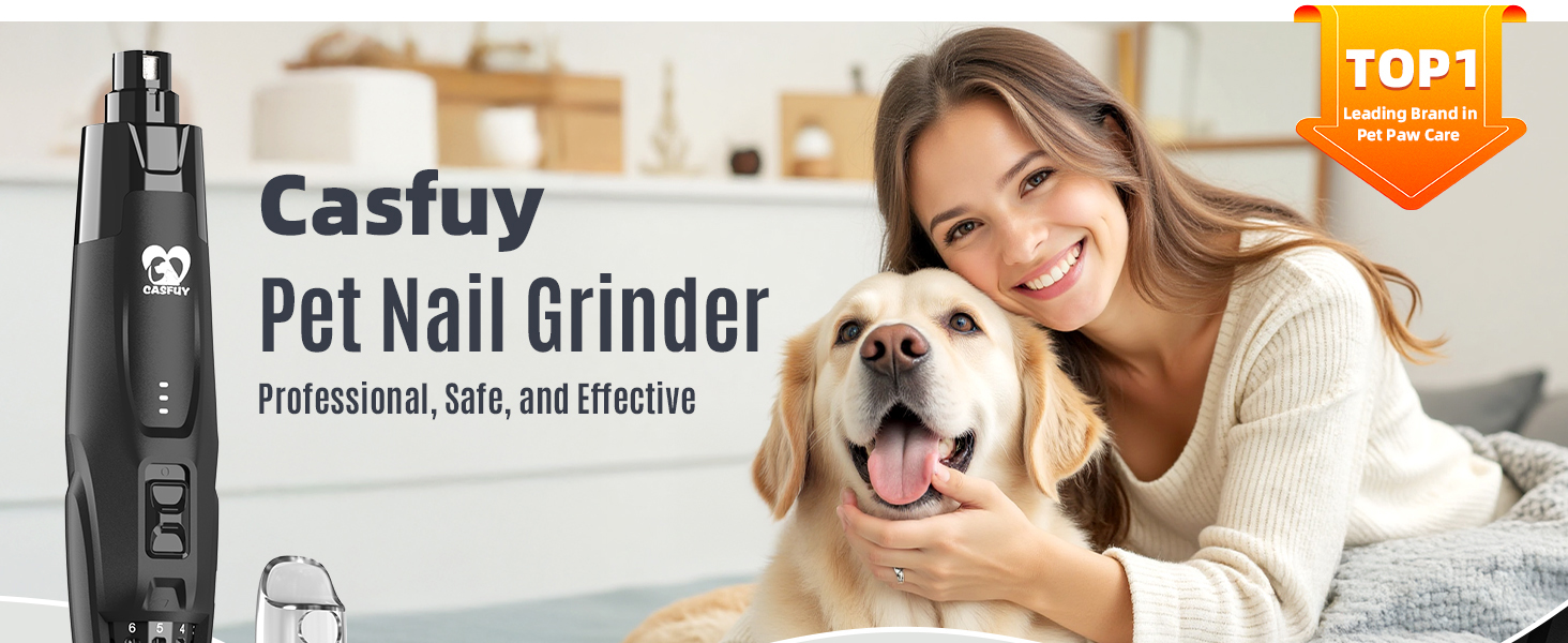 Електричний шліфувальник для собак та котів Casfuy Neue 6-Gang – тиха робота, 2 LED, 7 годин роботи, для собак великих, середніх та малих порід, чорний