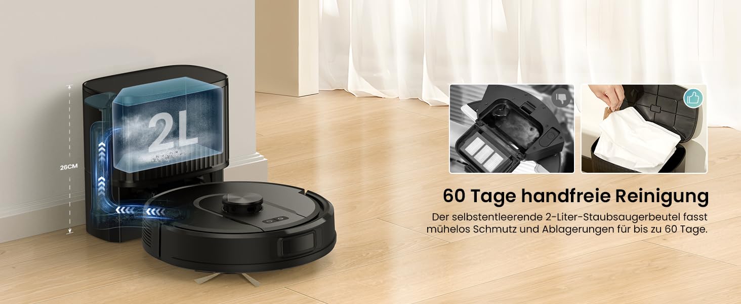 Робот-пилосос Vexilar W11 з функцією миття, LiDAR навігація, потужність 5000Pa, тривалий час роботи, WiFi, ідеальний для килимових покриттів