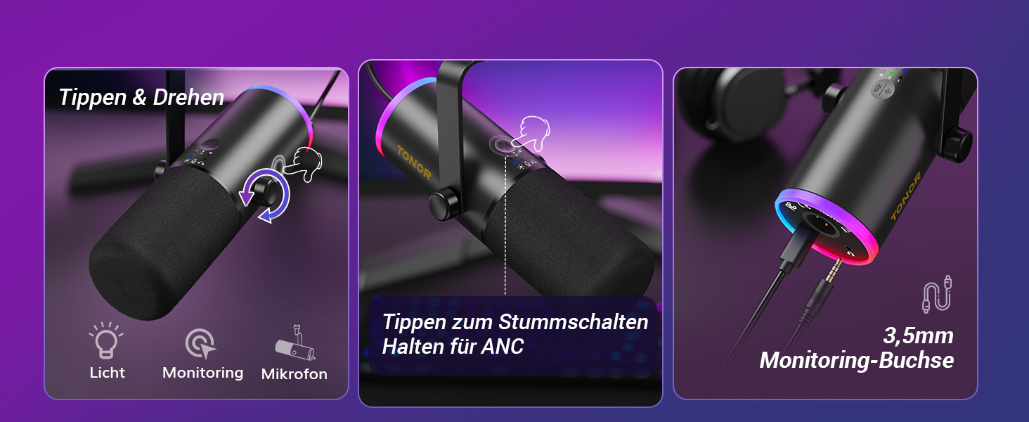 Професійний USB/XLR мікрофон TONOR TD510 AIR S+H для стрімінгу та подкастів з AI шумозаглушенням, RGB підсвіткою, кріпленням-пантографом, чорний