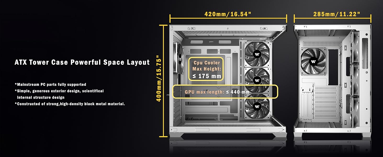 Корпус ПК KEDIERS G500 (білий) з 7 ARGB-вентиляторами, Mid-Tower ATX, з подвійним загартованим склом, для геймінгу