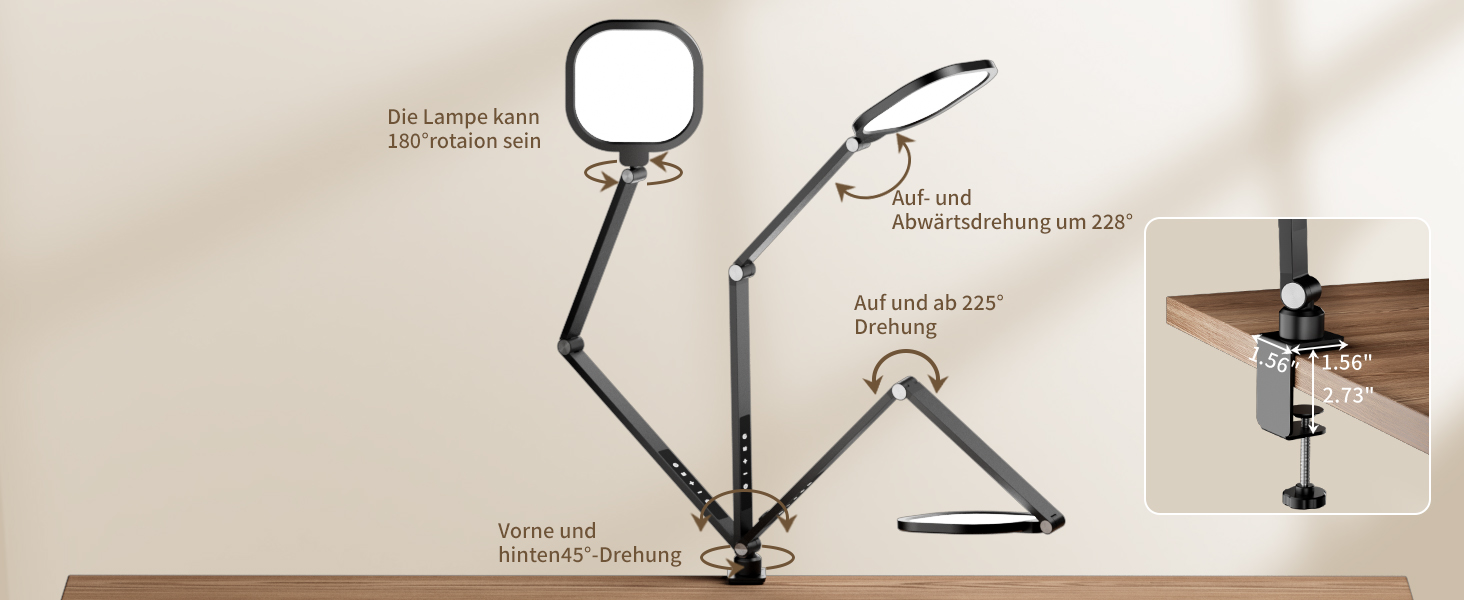 Світлодіодна лампа настільна з регулюванням яскравості, захистом для очей, 3 режими кольору, сенсорне керування, пам'ять, 15W, поворотний кріплення, чорний колір, 1 шт.