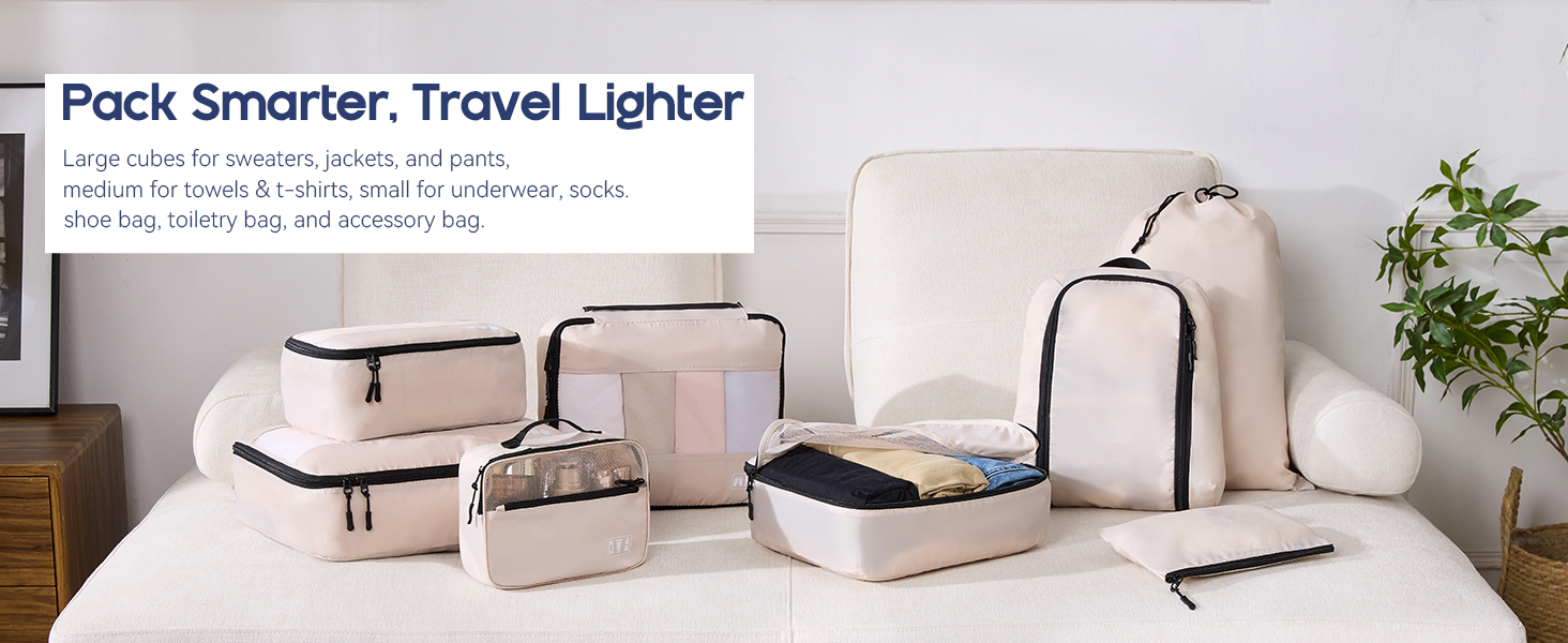 Органайзер для валізи MURISE, 8 шт. - Packing Cubes для подорожей, сумки-органайзери для валізи, з мішечком для взуття та косметички, система організації, Travel Essentials, чорний