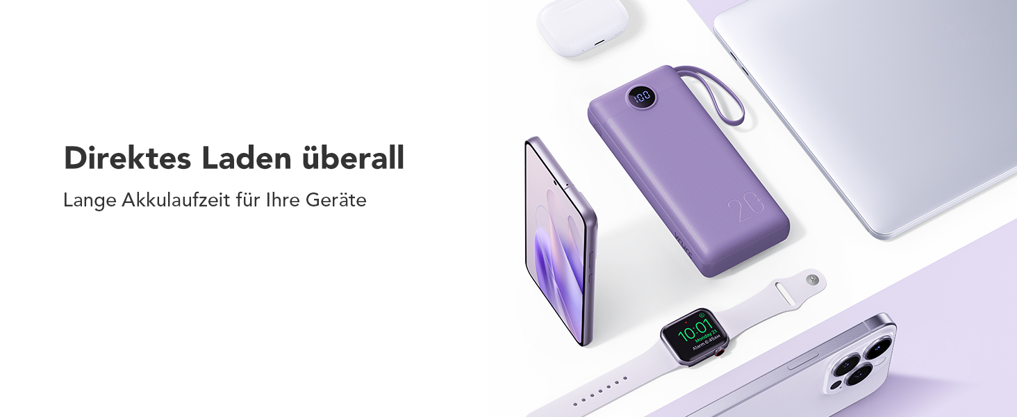 Power Bank VRURC 20000mAh з LED дисплеєм: швидка зарядка 22,5W, USB-C, для iPhone, Huawei, Samsung