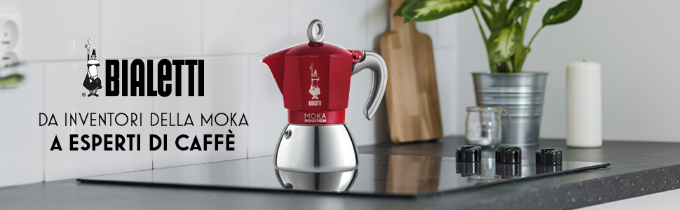 Bialetti - Moka Induction, Moka Pot, Suitable for All Cooktops, 4 Cups Espresso (150ml), Red 4 Cups New Moka Induction Red