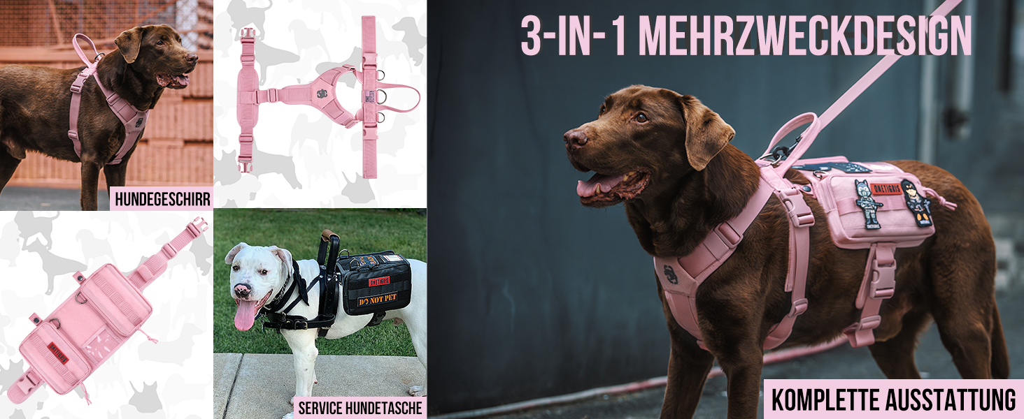 Нашийник для собак OneTigris Guardian з міцною металевою фурнітурою та великою кишенею, рожевий, M