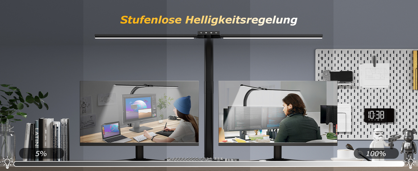 Стійка LED лампа для столу 24W з двома головками, захистом для очей, регулюванням яскравості та 10 кольорами, для дому, офісу, навчання, чорного кольору