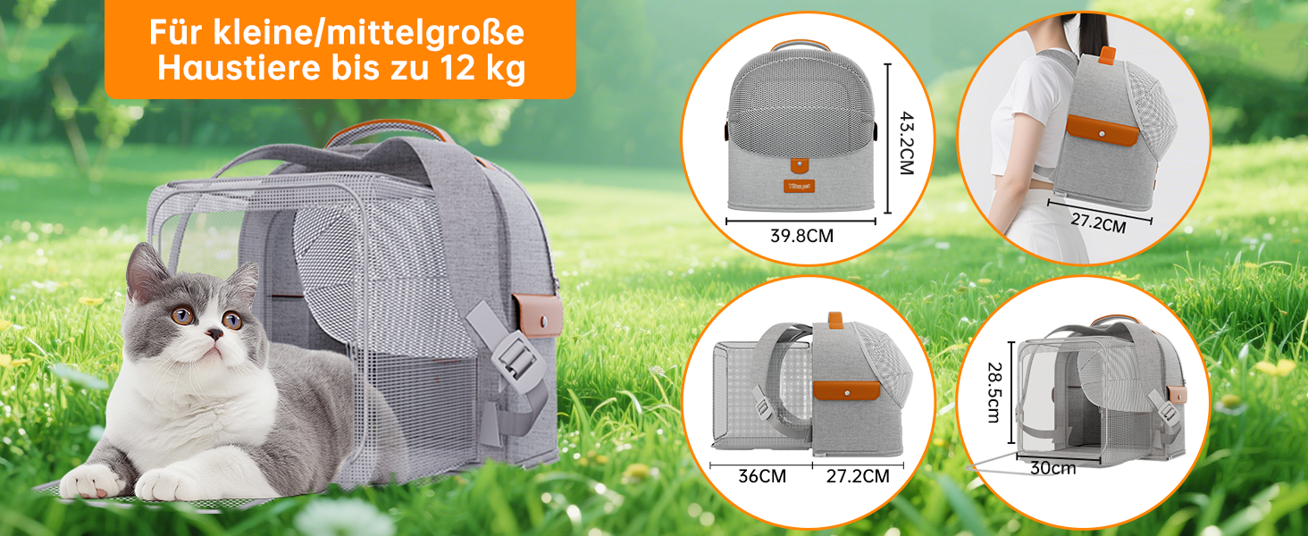 Розширюваний рюкзак для котів - рюкзак-переноска для тварин з дихаючою сіткою 4D, рюкзак для собак та котів до 12 кг (Сірий)