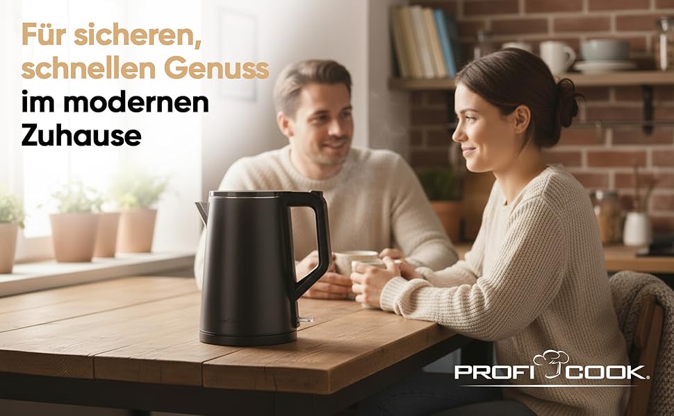 Електричний чайник ProfiCook PC WK 1290: 1,5 л, 2200W, подвійні стінки, нержавіюча сталь, збірна база з обмоткою кабелю