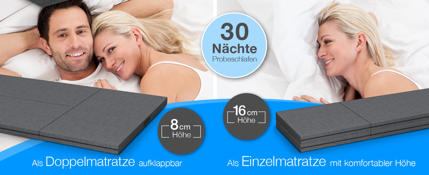 Складаний гостьовий матрац ELONEO maxVitalis 140x200 см з чохлом, висота 8 см, ортопедичний, розкладне ліжко для гостей і подорожей, знімний чохол, придатний для прання