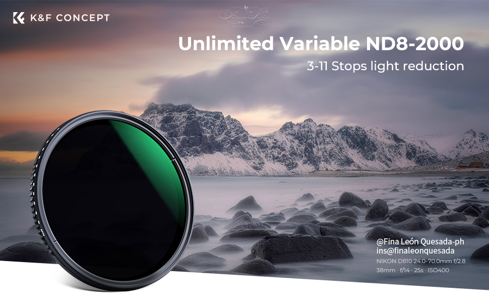 Фільтр ND K&F Concept Nano-D Serie 82mm, змінний (ND8-2000), 3-11 ступенів затемнення