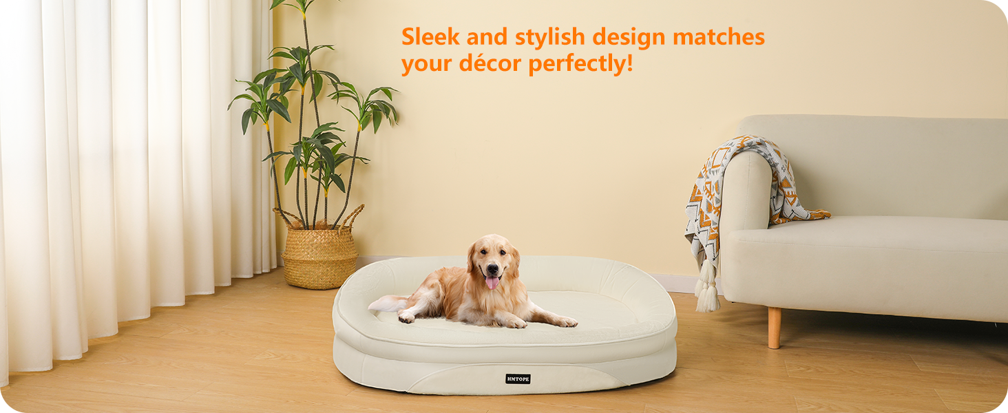 Ортопедичне ліжко для собак, ліжко-софа для собак з валиком для шиї, антиковзаюча підставка, знімне та пральне, для собак середніх та великих порід, 106 x 79 x 17 см, бежеве