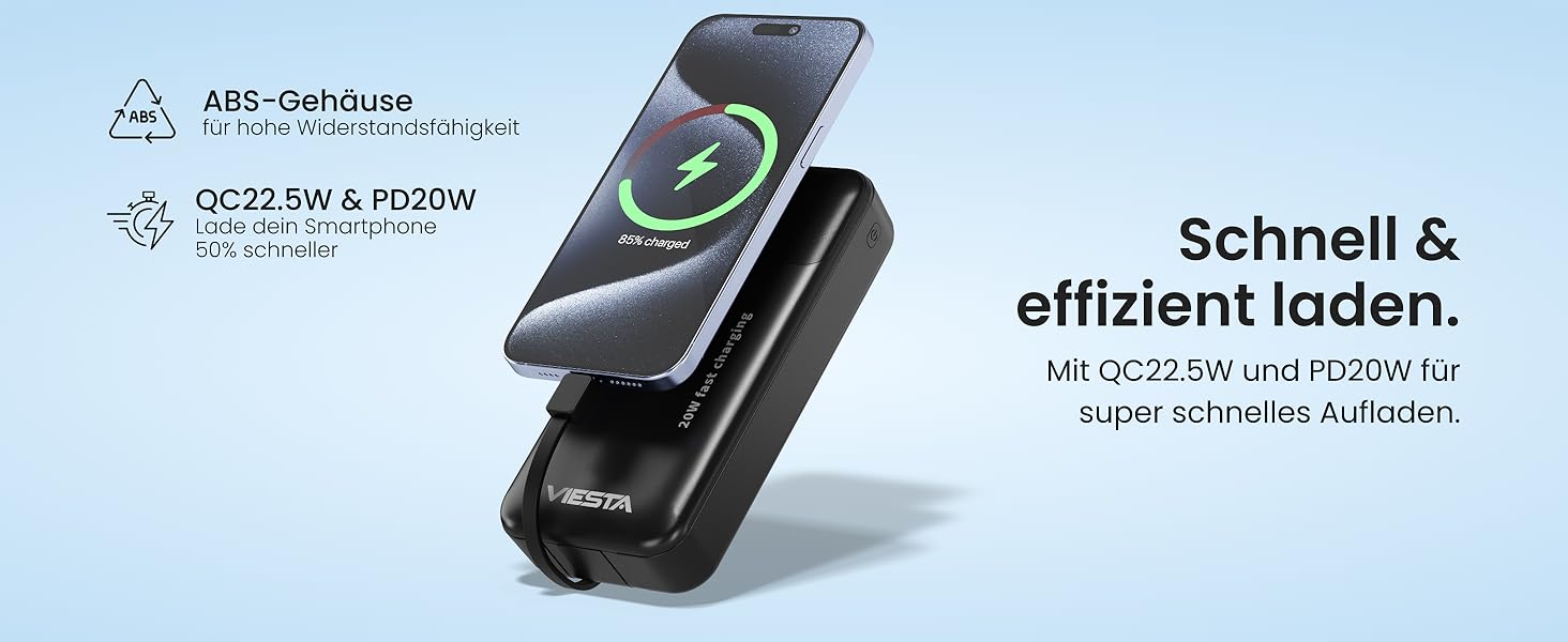 Універсальний зовнішній акумулятор All-IN-ONE Powerbank 10000 mAh чорний: швидка зарядка 22.5W, PD 20W, бездротова зарядка 15W, зарядний пристрій для Apple Watch, вбудовані кабелі USB-C та Lightning, LED-дисплей, алюмінієва підставка