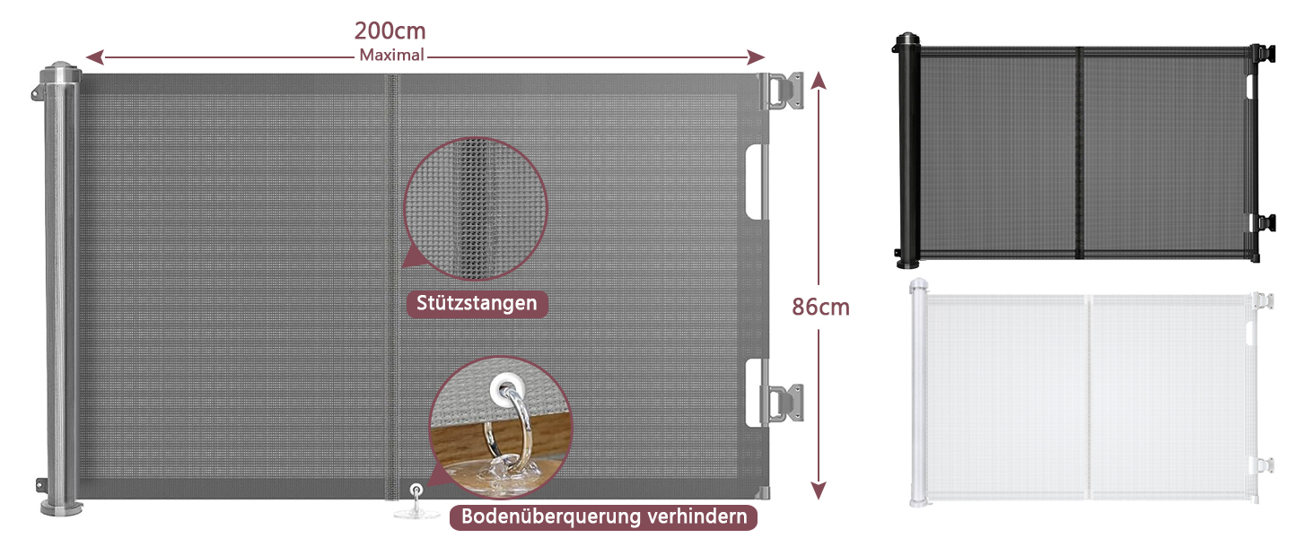 Захисне ворота для дитячих воріт, захист від сходів, розтяжне, 0-150 см, для дітей, котів та собак, внутрішнє та зовнішнє використання (200 см/сірий)