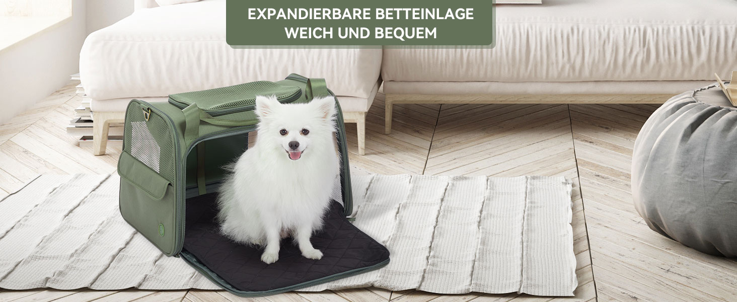 Транспортна переноска для котів та собак Petsfit, складана, 50L, оливковий, з м'яким килимком