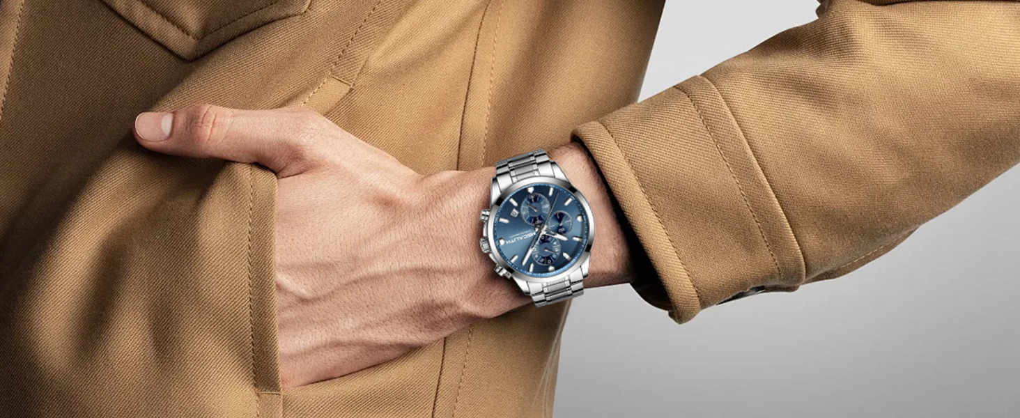 Чоловічий годинник MEGALITH з нержавіючої сталі, хронограф, водостійкий, аналоговий годинник для бізнесу, з календарем та підсвічуванням (B-silber-an)