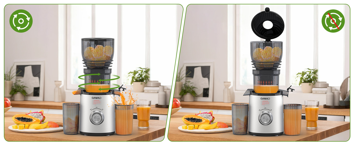 Шнекова соковижималка OMMO Slow Juicer для овочів та фруктів, 300 Вт, срібляста
