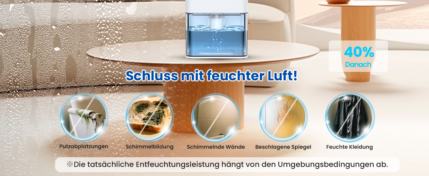 Електричний осушувач повітря для підвалу та квартири: 1800 мл, з таймером, нічним світлом, автоматичним відтаванням, тихий режим, 7 кольорів