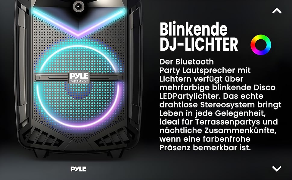 Pyle PA Bluetooth Гучномовець – Караоке Машина з Мікрофоном, 400W, Музична Система, Partybox, Акумуляторний, 8” Сабвуфер, 1” Твітер, Функція Запису, Підсвічування, USB/SD-Радіо