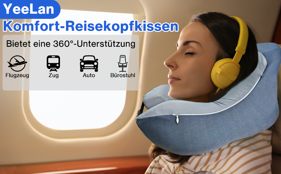 Ортопедична подушка для шиї Yeelan з піни Memory Foam, U-подібна дорожня подушка для дорослих, універсальна для літака, дому, офісу та кемпінгу, сіра