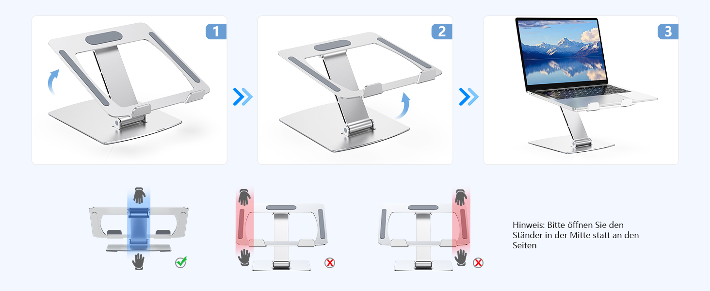 Підставка для ноутбука Glangeh, регульована по висоті, ергономічна, портативна, для столу, складана, з алюмінію, сумісна з MacBook Air/Pro (10–16 дюймів), срібна