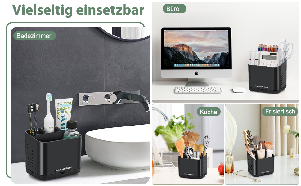 Тримач для зубних щіток електричних, органайзер для ванної кімнати, великий, чорний