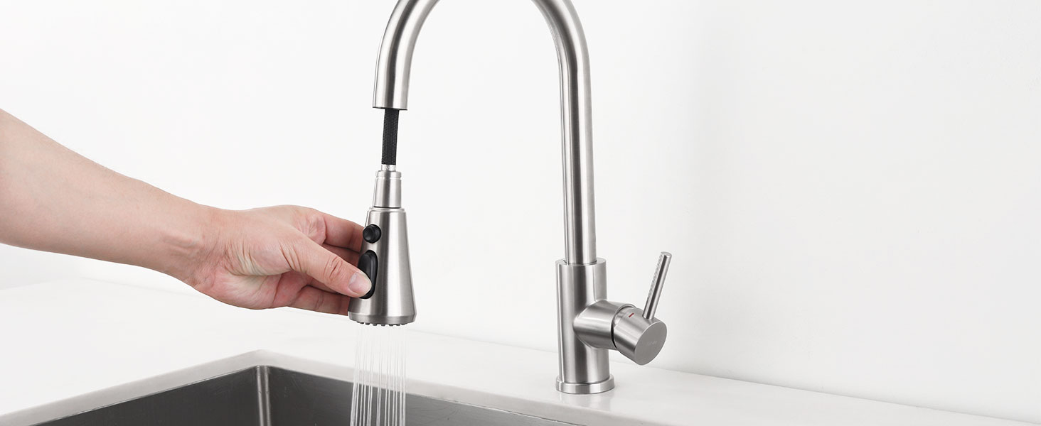 Кухонний змішувач з висувною лійкою, 3 режими струменя, поворотний на 360°, високого тиску, для кухні, матовий золотий