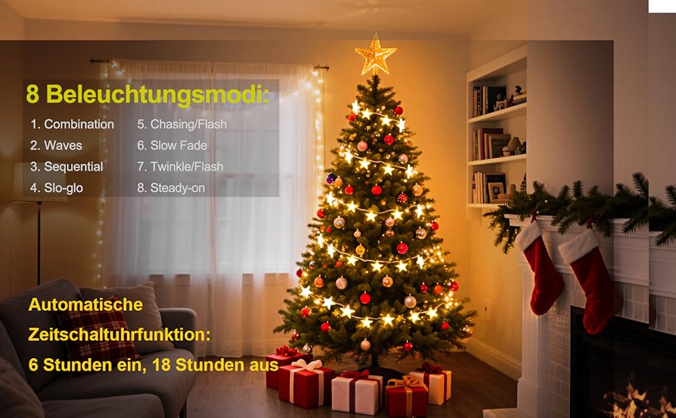 LED гірлянда зірочки на батарейках, 30 шт., 4,5 м, тепле біле світло - для вечірок, саду, Нового року, Хелловіну, весілля та декору